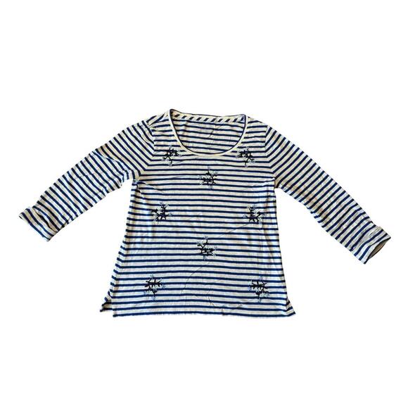 TALBOTS Embroidered  floral striped, 3/4 sleeves; size Medium, 100% cotton - Picture 1 of 9